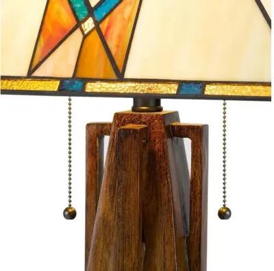 Table Lamp with Tiffany Shade and Geometric Design, Multicolor - Benzara