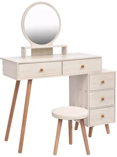 Adjustable Makeup Vanity Table with Stool & Storage