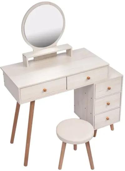 Adjustable Makeup Vanity Table with Stool & Storage