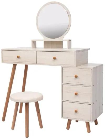 Adjustable Makeup Vanity Table with Stool & Storage