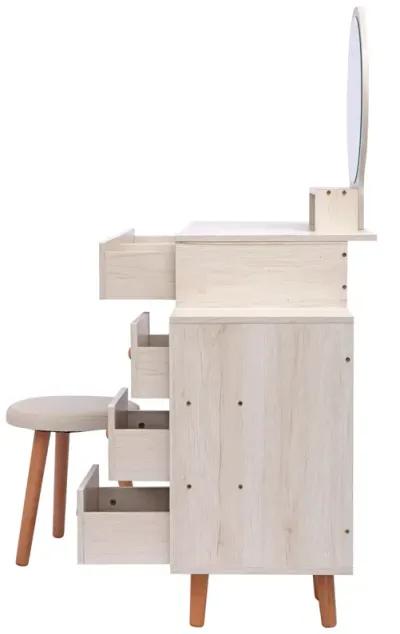 Adjustable Makeup Vanity Table with Stool & Storage