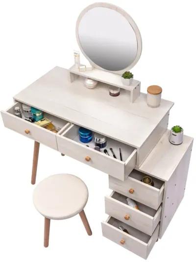 Adjustable Makeup Vanity Table with Stool & Storage