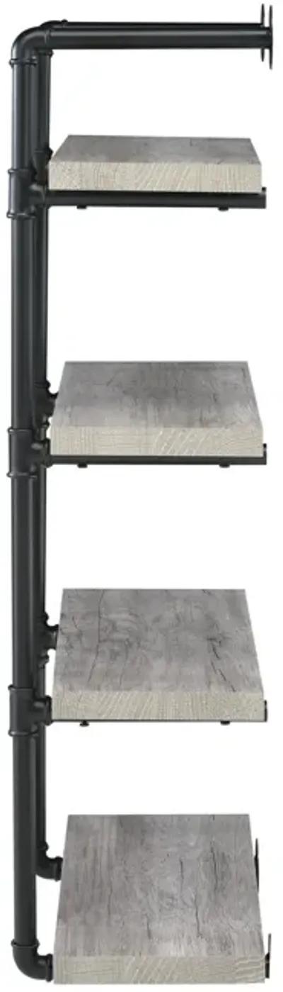 24 Inches 4 Tier Wood and Metal Wall Shelf, Gray and Black-Benzara