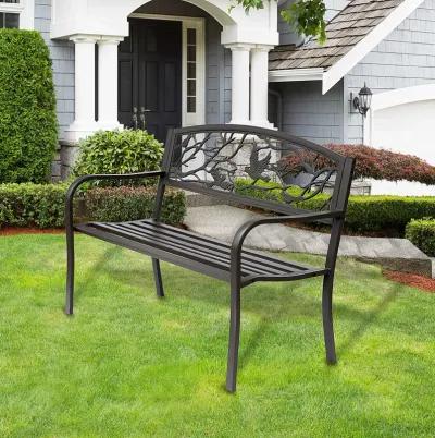 Durable Garden Perch: 50" Brown Metal Patio Bench with Backrest