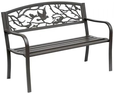 Durable Garden Perch: 50" Brown Metal Patio Bench with Backrest