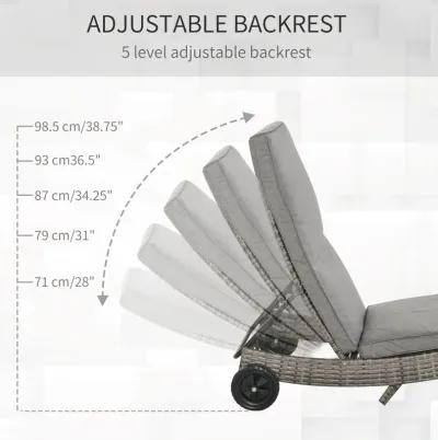 Grey Outdoor Lounger: Wicker Chaise with Adjustable Backrest