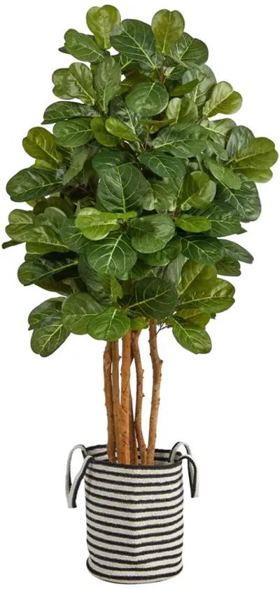 HomPlanti 5 Feet Fiddle Leaf Fig Artificial Tree in Handmade Black and White Natural Jute and Cotton Planter