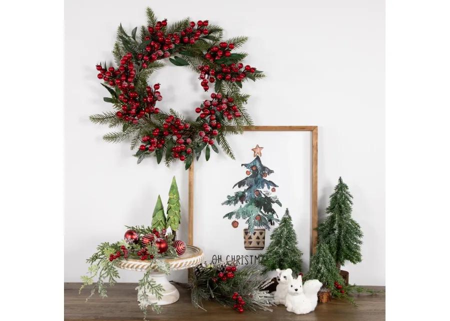 Frosted Red Berries and Foliage Artificial Christmas Wreath 18-Inch  Unlit