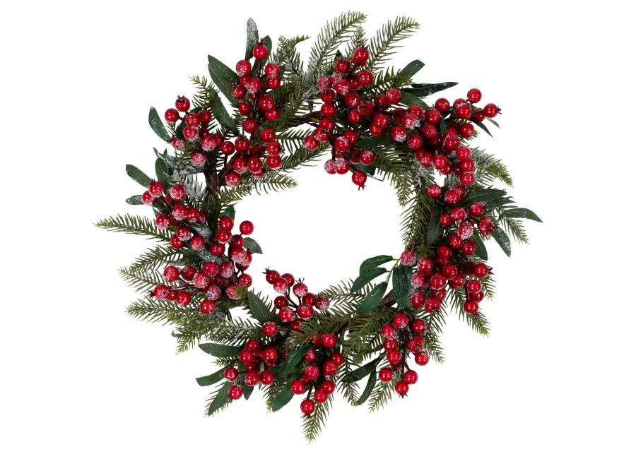 Frosted Red Berries and Foliage Artificial Christmas Wreath 18-Inch  Unlit