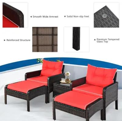 Hivvago 5 Pieces Patio Rattan Sofa Ottoman Furniture Set with Cushions