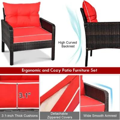 Hivvago 5 Pieces Patio Rattan Sofa Ottoman Furniture Set with Cushions