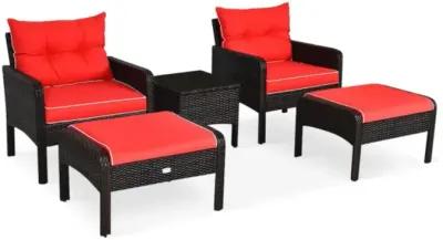 Hivvago 5 Pieces Patio Rattan Sofa Ottoman Furniture Set with Cushions