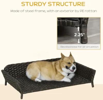 Charcoal Pet Lounger: Woven Rattan Dog Bed with Plush Cushion