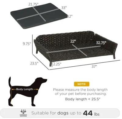 Charcoal Pet Lounger: Woven Rattan Dog Bed with Plush Cushion