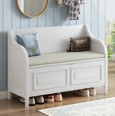 Rustic Style Solid Wood Entryway Multifunctional Storage Bench With Safety Hinge (Gray Wash+ Beige)