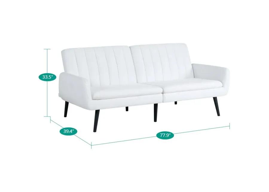 Hivvago Modern Mid Century  Futon Sleeper Sofa Bed in White Linen Fabric