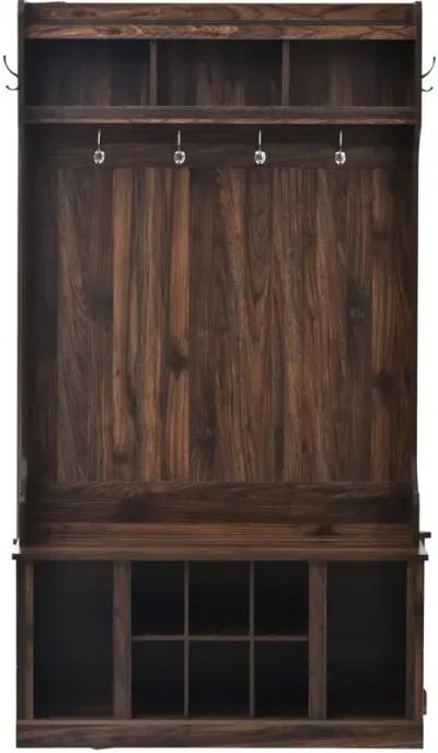 Hall Tree With 6 Hooks, Coat Hanger, Entryway Bench, Storage Bench, 3-In-1 Design, 39