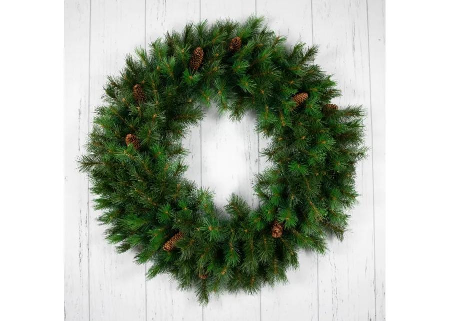 Green Royal Oregon Pine Artificial Christmas Wreath with Pinecones  48-Inch  Unlit