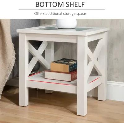 Cottage Style Living Room Media Console Table with Bottom Storage Shelf & X Bar