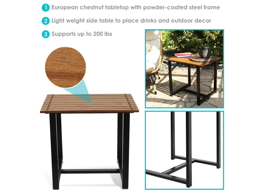 Sunnydaze 23.75 in European Chestnut Rectangular Patio Side Table - Brown