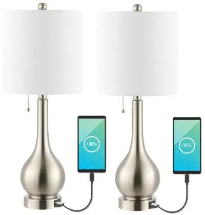 Tyler Modern Classic Gourd Iron LED Table Lamp with Pull Chain with Dual USB Charging Port (Set of 2)