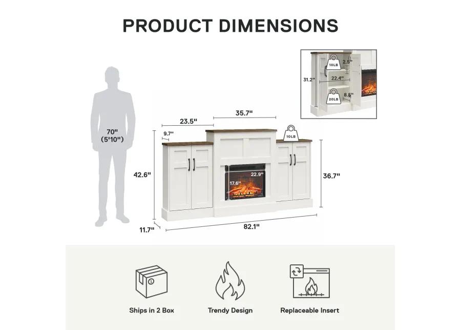 Hattie Mantel with Electric Fireplace Space Heater and Built-In Side Storage Cabinets