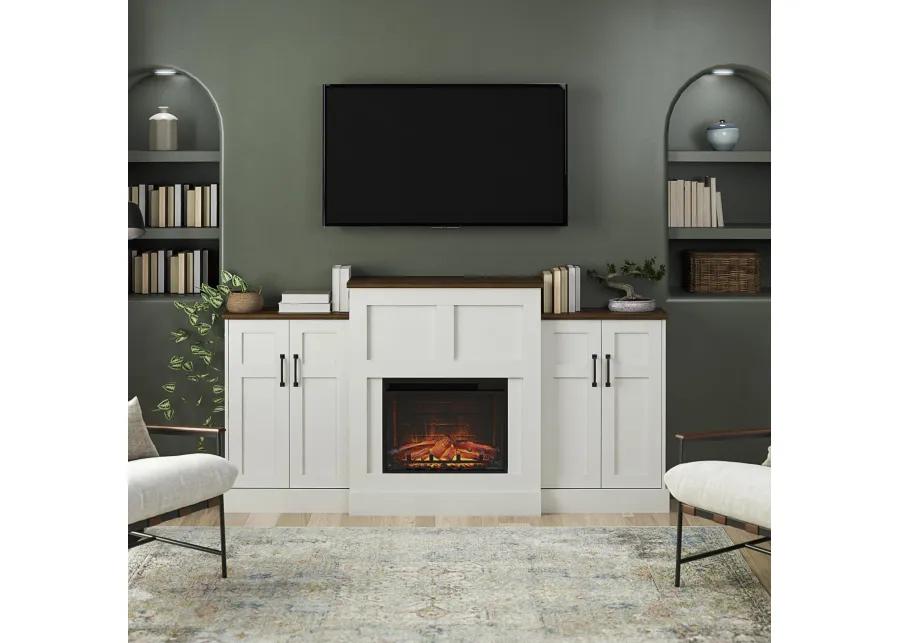 Hattie Mantel with Electric Fireplace Space Heater and Built-In Side Storage Cabinets