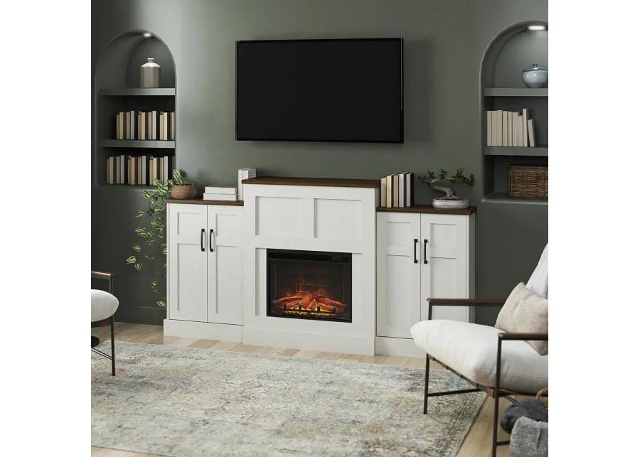 Hattie Mantel with Electric Fireplace Space Heater and Built-In Side Storage Cabinets