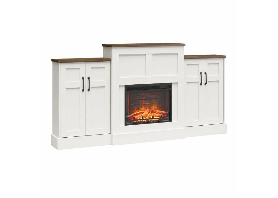 Hattie Mantel with Electric Fireplace Space Heater and Built-In Side Storage Cabinets