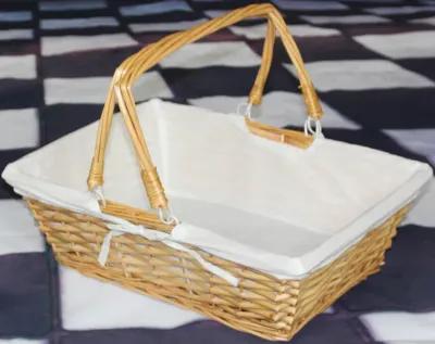 Rectangular Willow Basket with White Fabric Lining