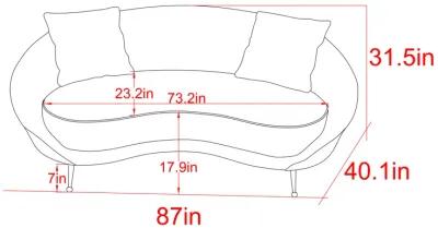 Pasargad Home Luna Collection Curved Sofa, 2 Pillows Included, Mocha