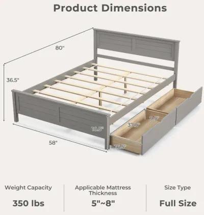 Full Size Bed Frame with Storage Drawers and Solid Wood Headboard