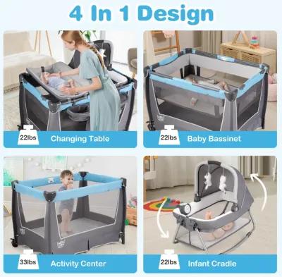 4-in-1 Convertible Portable Baby Play yard with Toys and Music Player