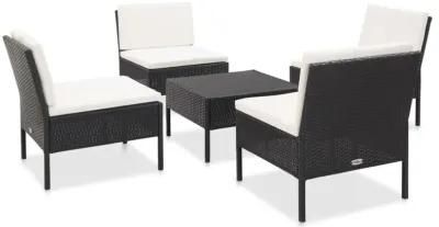 vidaXL 5 Piece Garden Sofa Set with Cushions Poly Rattan Black