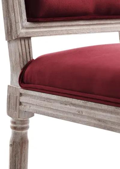 Modway Court French Vintage Performance Velvet Dining Chair in Natural Maroon