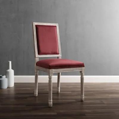 Modway Court French Vintage Performance Velvet Dining Chair in Natural Maroon