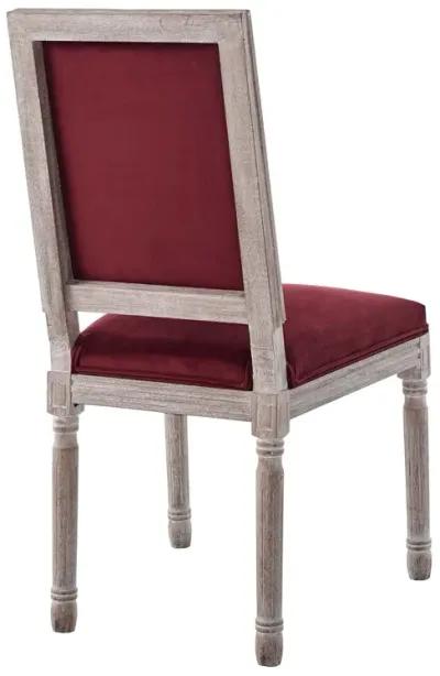 Modway Court French Vintage Performance Velvet Dining Chair in Natural Maroon