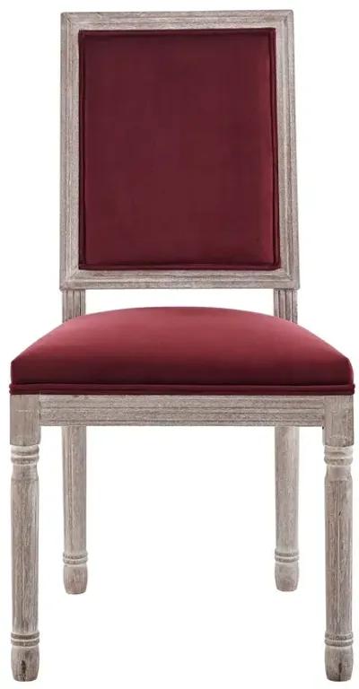 Modway Court French Vintage Performance Velvet Dining Chair in Natural Maroon