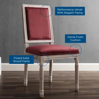 Modway Court French Vintage Performance Velvet Dining Chair in Natural Maroon