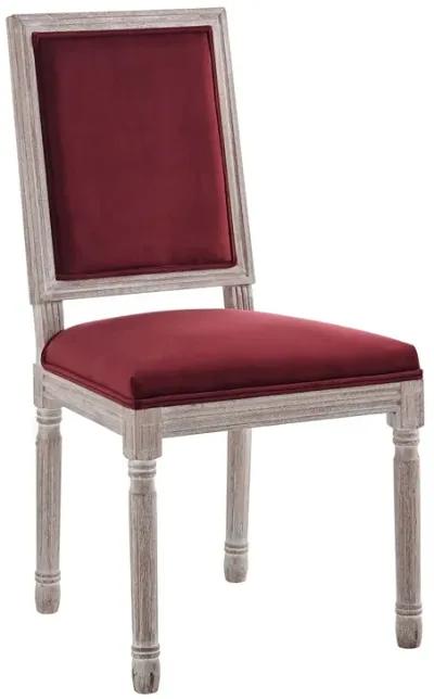 Modway Court French Vintage Performance Velvet Dining Chair in Natural Maroon