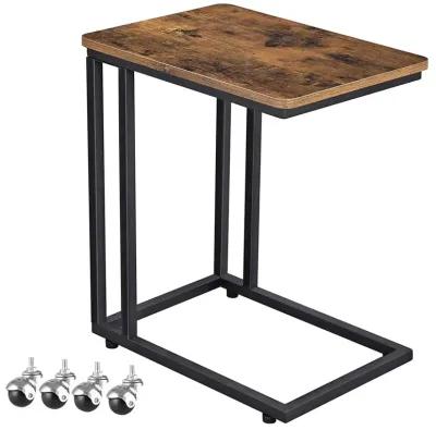 Hivvago Modern Industrial Side Table Nightstand TV Tray on Wheels