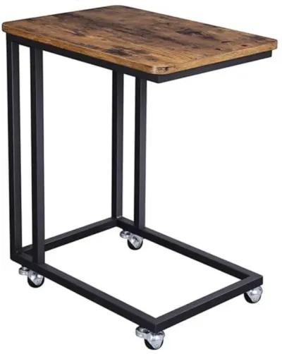 Hivvago Modern Industrial Side Table Nightstand TV Tray on Wheels