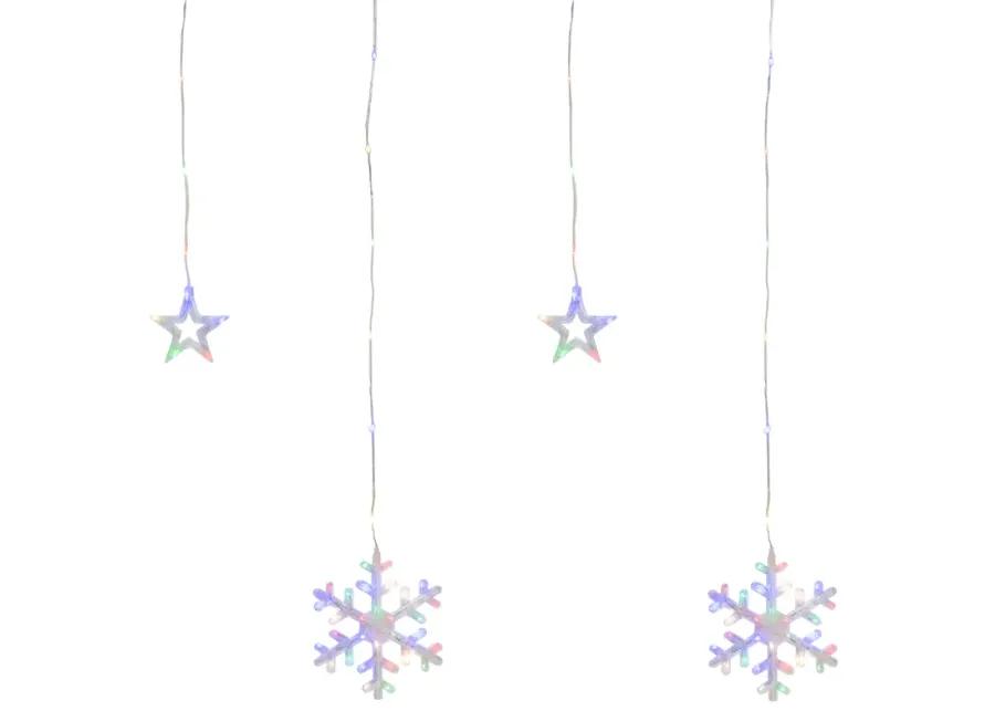 250 Multi-Color LED Star and Snowflake Window Curtain Christmas Lights - 16ft Clear Wire