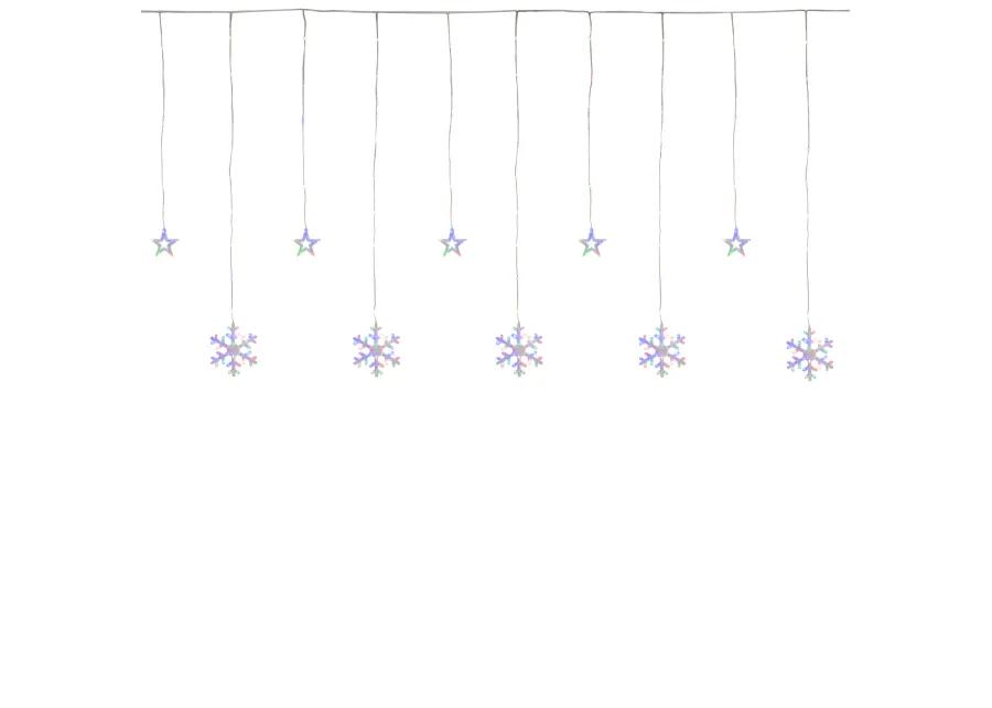 250 Multi-Color LED Star and Snowflake Window Curtain Christmas Lights - 16ft Clear Wire