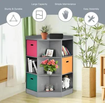 Hivvago 3-Tier Kids Storage Shelf Corner Cabinet with 3 Baskets