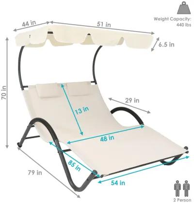 Sunnydaze Sling Fabric Double Outdoor Chaise Lounge Bed with Canopy - Beige