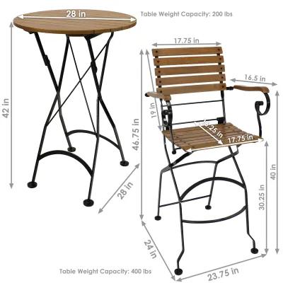 Sunnydaze Deluxe Chestnut 3-Piece Folding Patio Bar-Height Table and Chairs