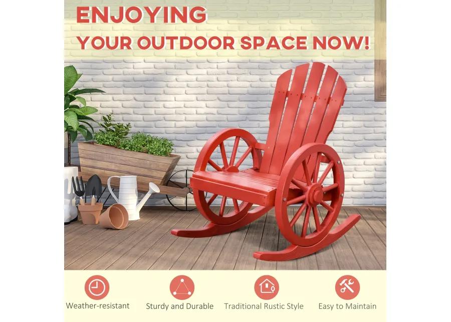 Red Outdoor Rocker: Oversize Adirondack Slatted Rocking Chair