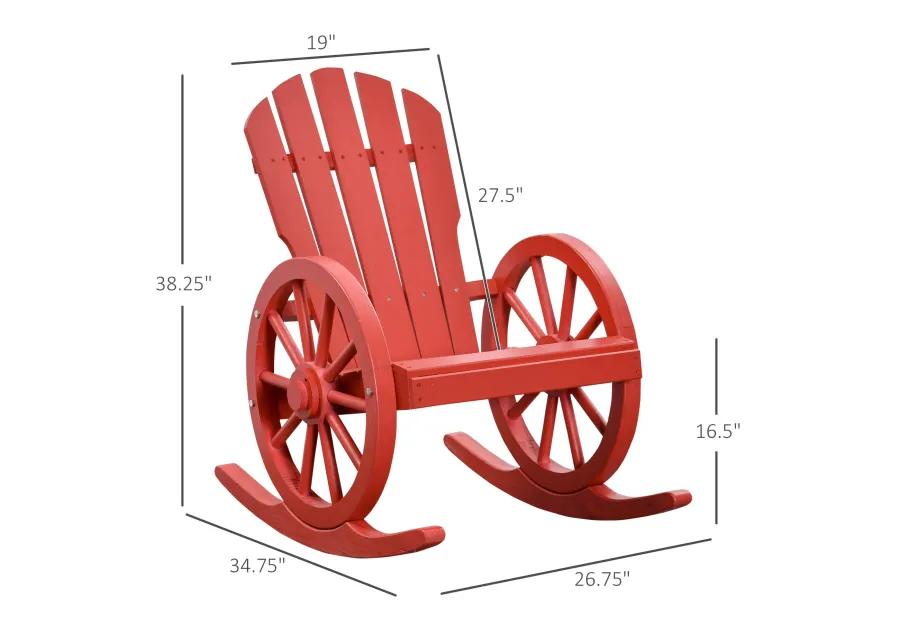 Red Outdoor Rocker: Oversize Adirondack Slatted Rocking Chair