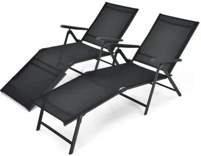 2 Pieces Foldable Chaise Lounge Chair with 2-Position Footrest